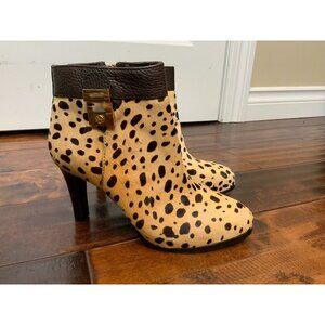 Tory Burch Tan Leopard Calf Hair Heel Booties, Size 6